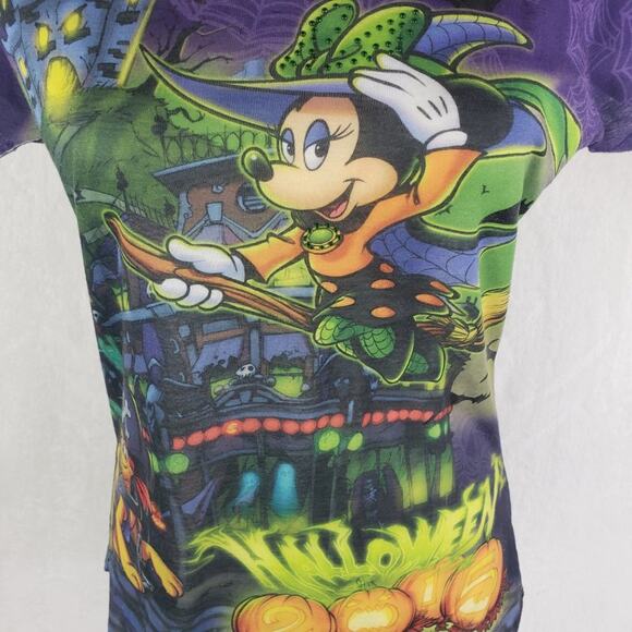 Disney Halloween T-Shirt Women S Minnie Mouse Embellished Burnout Allover Print - Picture 2 of 10